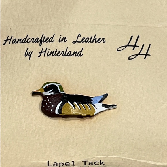 Vintage Handcrafted Leather Mallard Duck Lapel Tack Tie Pin - Multicolor